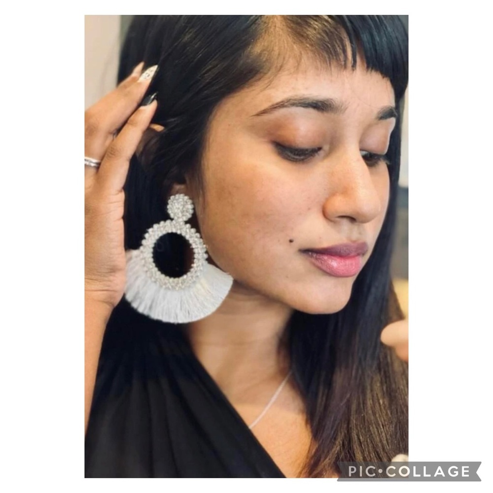 Large white rhinestone drop earrings